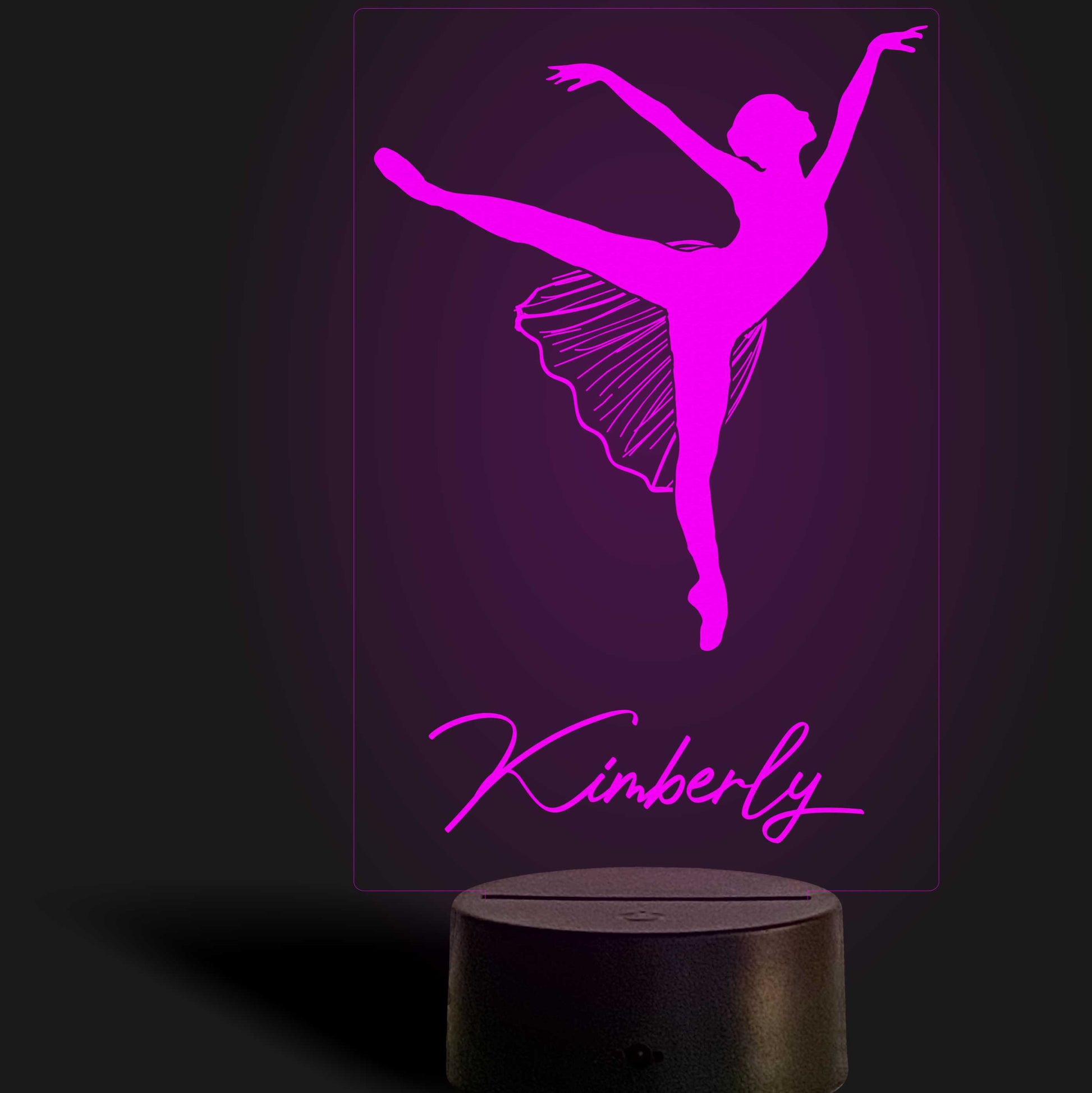 personalized ballerina led night light. Shown in magenta.