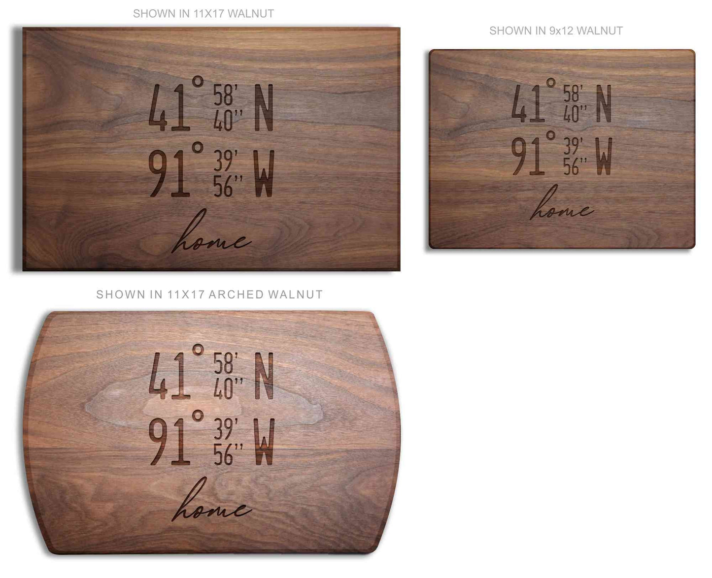Personalized cutting board with GPS coordinates
