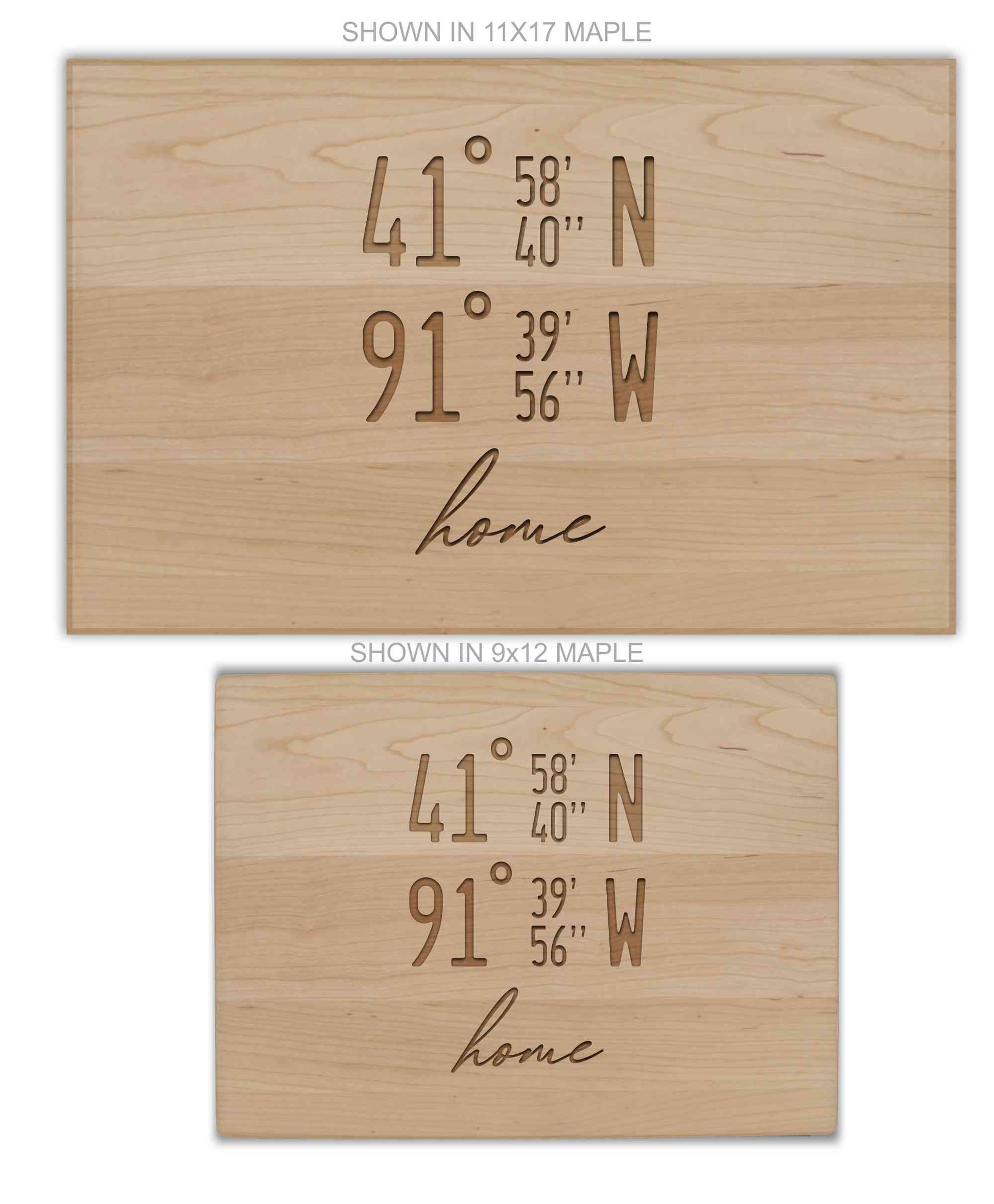 Personalized cutting board with GPS coordinates